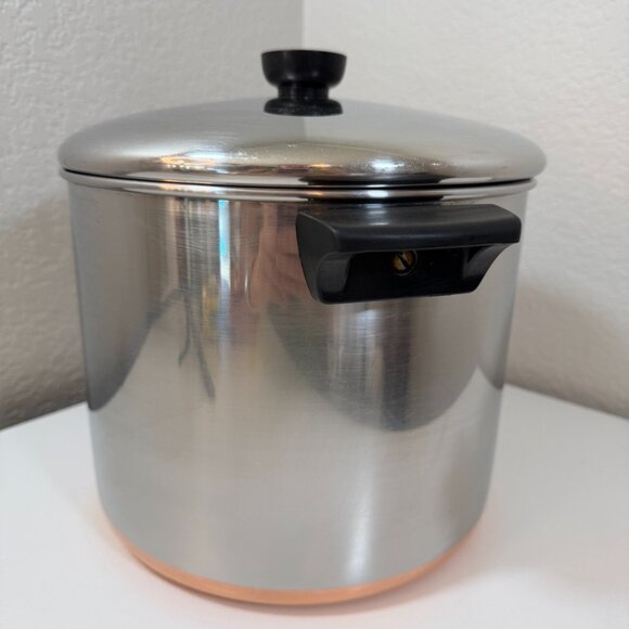 Vintage Revere Ware 8 QT Stock Pot w/ Lid Copper Clad SS 1801 Rome NY USA EUC - Picture 5 of 16